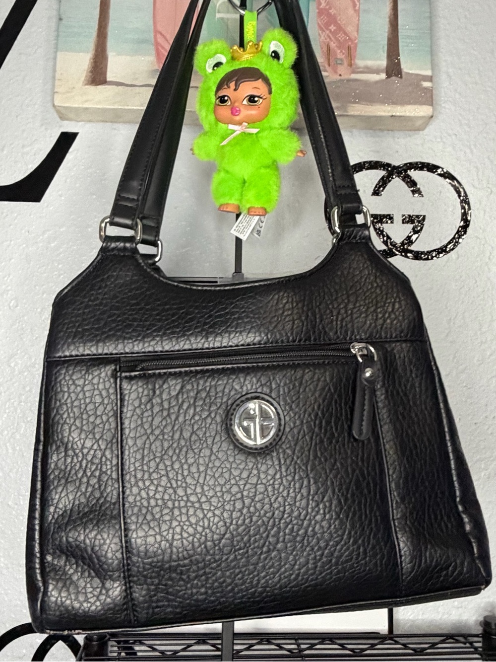 Giani Bernini - Black Pebbled Shoulder Bag with Silver Logo